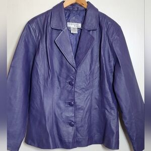 Vintage Tower Hill Women's Purple Leather Jacket Skirt Suit